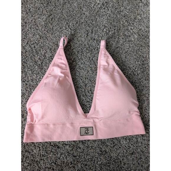 Juicy Couture Other - Juicy Couture Pink Seamless Rhinestone Logo Bralette V-Neck Adjustable Straps M